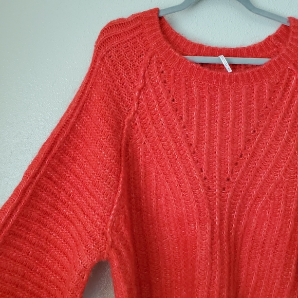 Free People Red Hot Carter Knit Pullover Balloon Sleeve Sweater Top Womens M - Picture 7 of 13